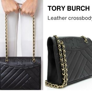 TORY BURCH Quilted Black Leather Alexa Convertible Crossbody Bag With Dust Bag